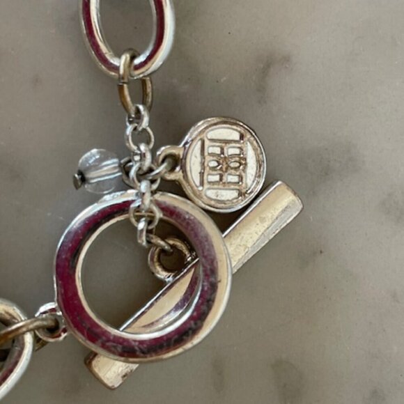 HOUSE OF HARLOW 1960 Crystal Jeweled Padlock & Key Silvertone Link Brace… - Picture 9 of 16